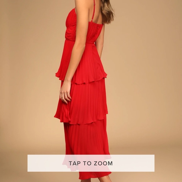 Red Tiered Midi Dress - Picture 2 of 6